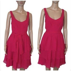 Alannah Hill dress Sze 12 100% SILK pink A-line frock dress belted tiered frill